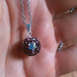 Purple and White Austrian Crystal Sterling Silver Pendant Stainless Steel Chain